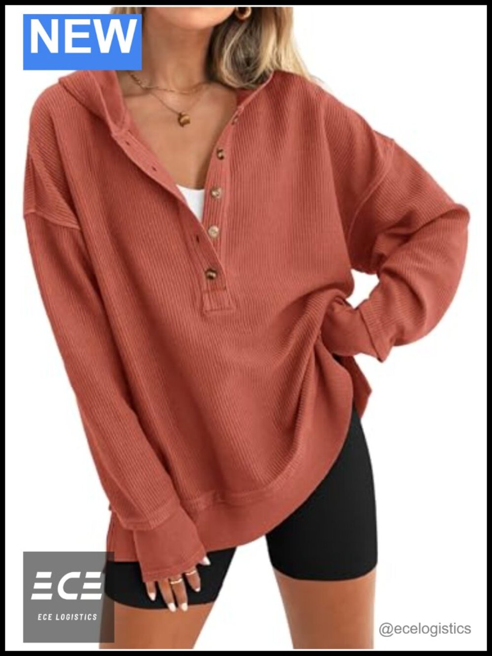 PRETTYGARDEN Oversized Button Down Hoodie V-Neck Sweatshirt Women Loose